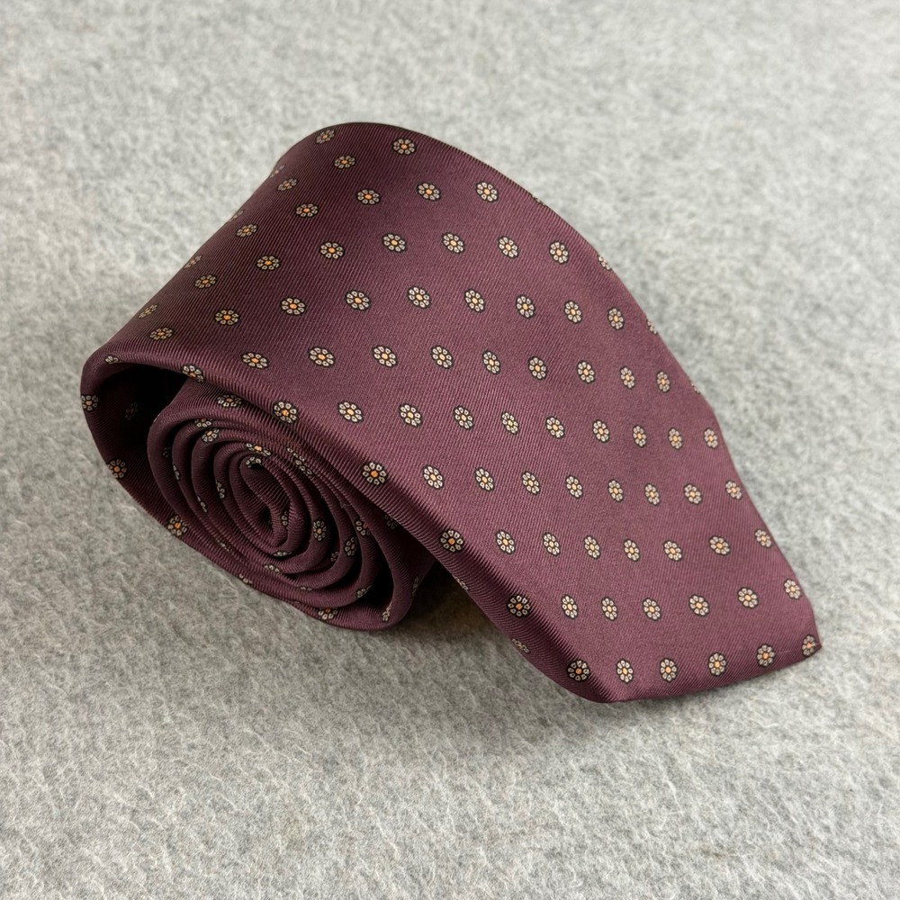 Vintage Chaps Ralph Lauren Mens Burgundy Silk Medallion Floral Necktie 55x3"